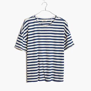 madewell Raw-Edged linen Hangout Tee in Ashmead Stripe xxl 2x blue striped